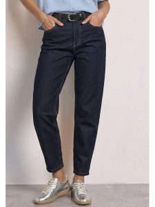 Street One Dżinsy - Barrel fit - w kolorze granatowym rozmiar: W27/L28. Niebieskie jeansy Street One, z aplikacjami, ze skóry, z podwyższonym stanem. Za 194,95 zł.