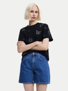 Desigual T-Shirt Tarot 24WWTK96 Czarny Regular Fit. Czarne t-shirty Desigual, s, bez wzorów, z bawełny, bez kołnierzyka, bez ramiączek. Za 159,99 zł.