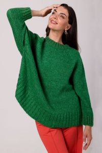 Sweter Oversize z Nietoperzowym Rękawem - Szmaragdowy. Zielone swetry klasyczne MOE, uniwersalny, z materiału, bez kołnierzyka. Za 201,90 zł.