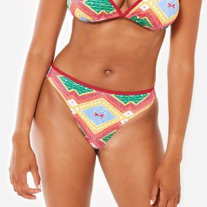 Dół kostiumu kąpielowego surfingowego damski Olaian Nina Sangria. Czerwone bikini OLAIAN, bez wzorów, z elastanu. Za 39,99 zł.