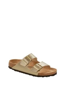 Birkenstock Klapki "Arizona" w kolorze złotym rozmiar: 39. Żółte klapki Birkenstock, bez wzorów, z otwartym noskiem, bez obcasa. Za 342,60 zł.