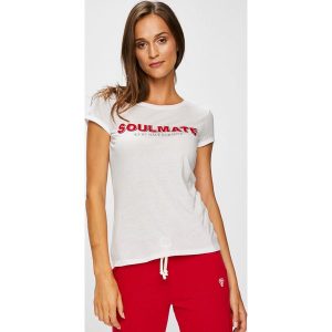 Tally Weijl - Top. Szare t-shirty marki TALLY WEIJL, z nadrukiem, z bawełny, z okrągłym kołnierzem, z krótkim rękawem. W wyprzedaży za 14,90 zł.