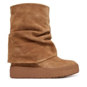 Botki Guess. Brązowe botki Guess, z aplikacjami, bez obcasa, na koturnie, bez zapięcia. Za 549,99 zł.