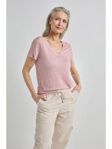 Josephine & Co Koszulka "Jelka" w kolorze jasnoróżowym rozmiar: M. Różowe bluzki Josephine & Co, m, bez wzorów, ze lnu, bez kołnierzyka, bez ramiączek. Za 127,35 zł.
