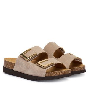 Klapki Scholl. Brązowe klapki Scholl, bez wzorów, bez obcasa. Za 389,99 zł.