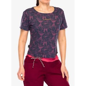 Koszulka wspinaczkowa damska La Sportiva Dimension T-Shirt. Fioletowe koszulki sportowe La Sportiva, bez wzorów, bez ramiączek. Za 198,99 zł.