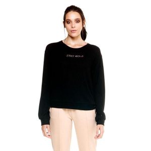 Damska bluza z okrągłym dekoltem Winter Chic Boxing Leone. Czarne bluzy LEONE 1947 APPAREL, l, bez wzorów, z tkaniny, bez kaptura. W wyprzedaży za 154,80 zł.