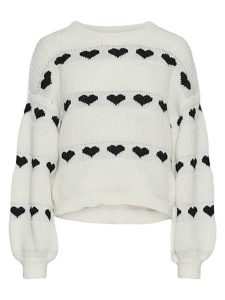 Pieces Sweter w kolorze biało-czarnym rozmiar: M. Białe swetry oversize Pieces, m, bez wzorów, ze splotem, bez ramiączek. Za 100,99 zł.