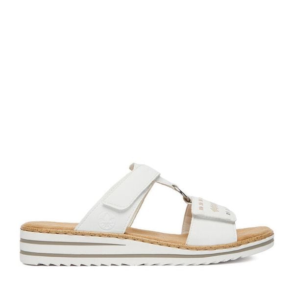 Klapki Rieker. Białe klapki Rieker, bez wzorów, bez obcasa. Za 299,99 zł.