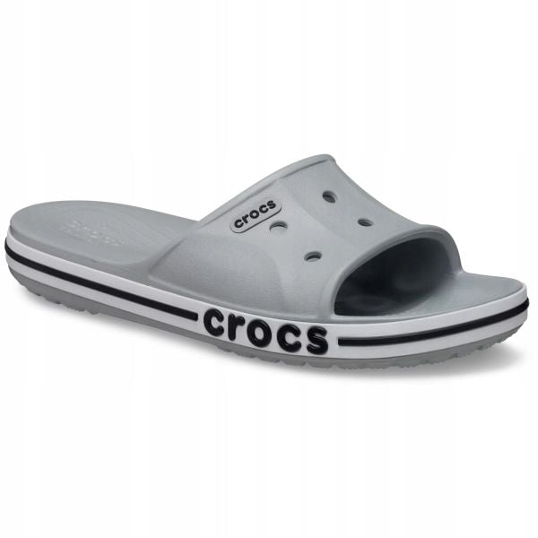 Klapki Dla Dorosłych Crocs Bayaband Slide. Szare klapki Crocs, bez wzorów, z materiału, bez obcasa. Za 129,99 zł.