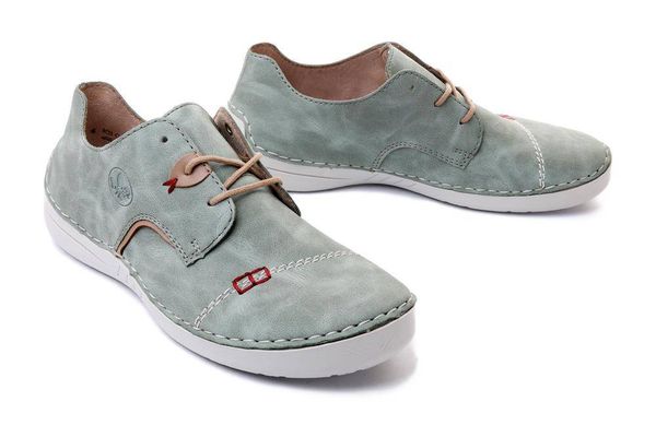 RIEKER 52528-52 green, półbuty damskie. Zielone półbuty Rieker, bez wzorów, bez obcasa, bez zapięcia. Za 299,90 zł.
