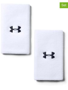 Under Armour Opaski sportowe (2 szt.) w kolorze białym na nadgarstek - dł. 15,2 cm rozmiar: onesize. Białe rękawiczki Under Armour, bez wzorów, z materiału. Za 47,95 zł.