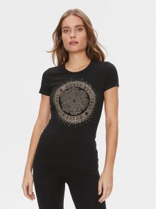 Guess T-Shirt Camelia W4RI47 J1314 Czarny Slim Fit. Czarne t-shirty Guess, s, z aplikacjami, z bawełny, bez kołnierzyka, bez ramiączek. Za 139,99 zł.