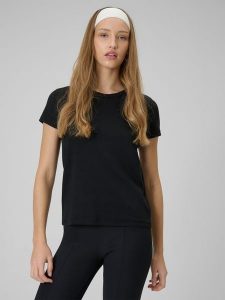4F T-shirt slim gładki damski - czarny XXL. Czarne t-shirty 4f, xxl, bez wzorów, z bawełny, bez kołnierzyka, bez ramiączek. Za 49,99 zł.