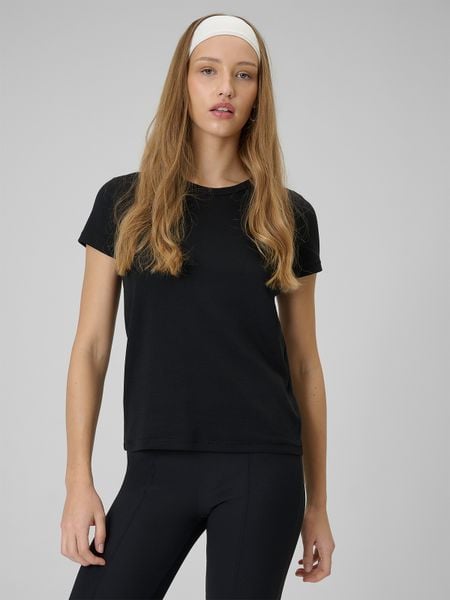 4F T-shirt slim gładki damski - czarny XXL. Czarne t-shirty 4f, xxl, bez wzorów, z bawełny, bez kołnierzyka, bez ramiączek. Za 49,99 zł.