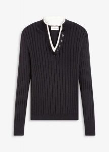 Sweter z prążkowanej tkaniny wiskozowej, 2 w 1. Czarne swetry klasyczne bonprix, prążkowane, bez kołnierzyka. Za 129,99 zł.