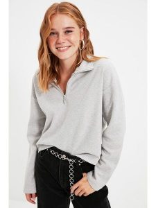 Trendyol Bluza w kolorze szarym rozmiar: L. Szare bluzy Trendyol, l, bez wzorów, bez kaptura. Za 74,11 zł.