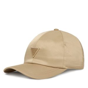 Czapka z daszkiem Guess. Brązowe czapki Guess, z aplikacjami. Za 129,99 zł.