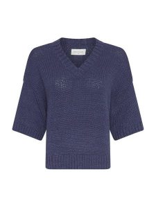 MOSS COPENHAGEN Sweter "Hannalie" w kolorze granatowym rozmiar: S/M. Niebieskie swetry oversize Moss Copenhagen, m, bez wzorów, z bawełny, bez ramiączek. Za 166,88 zł.