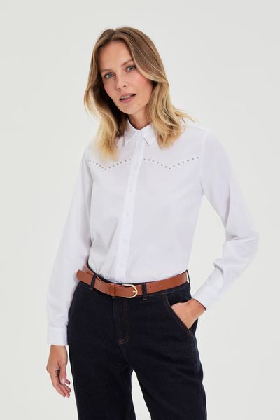 Gładka koszula biała. Białe koszule MOODO, l, bez wzorów, z bawełny, bez kołnierzyka, bez ramiączek. Za 119,99 zł.