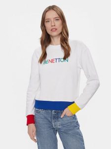 United Colors Of Benetton Bluza 3J68D1069 Biały Regular Fit. Białe bluzy United Colors of Benetton, l, bez wzorów, z bawełny, bez kaptura. Za 129,99 zł.