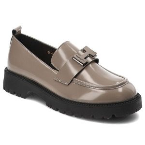 Beżowe Półbuty Vinceza Eleganckie Obuwie Damskie. Brązowe półbuty VINCEZA, bez wzorów, z lakierowanej skóry, bez obcasa, bez zapięcia. Za 152,99 zł.