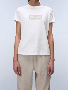 Napapijri Koszulka "Box Logo" w kolorze białym rozmiar: S. Białe bluzki Napapijri, s, bez wzorów, z bawełny, bez kołnierzyka, bez ramiączek. Za 87,81 zł.