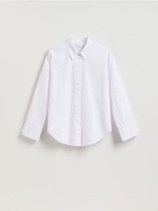 Bawełniana koszula - biały. Białe koszule Reserved, l, bez wzorów, z bawełny, bez kołnierzyka, bez ramiączek. Za 109,99 zł.