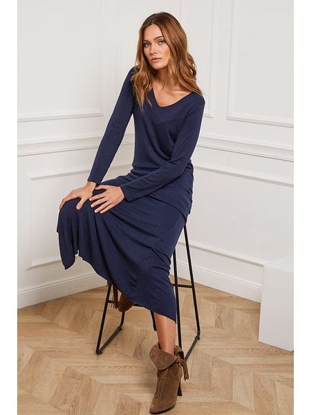 Joséfine Sukienka dzianinowa "Dovel" w kolorze granatowym rozmiar: XL. Niebieskie sukienki Joséfine, xl, bez wzorów, z dzianiny, bez kołnierzyka, bez ramiączek, maxi. Za 154,45 zł.