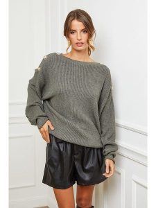 So Cachemire Sweter "Cornella" w kolorze oliwkowym rozmiar: L. Brązowe swetry oversize So Cachemire, l, bez wzorów, z kaszmiru, bez ramiączek. Za 141,19 zł.