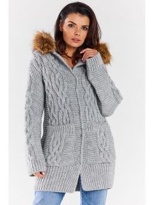 Awama Kardigan w kolorze szarym rozmiar: onesize. Szare kardigany Awama, ze splotem. Za 318,45 zł.