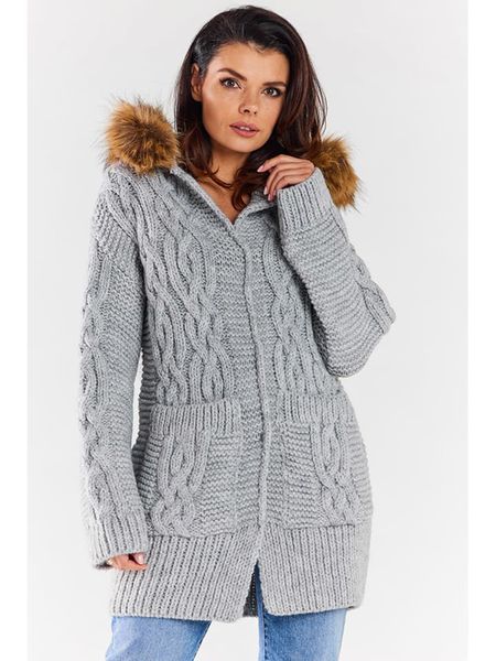 Awama Kardigan w kolorze szarym rozmiar: onesize. Szare kardigany Awama, ze splotem. Za 318,45 zł.