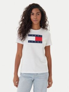 Tommy Jeans T-Shirt Flag DW0DW22562 Écru Regular Fit. T-shirty Tommy Jeans, xxs, bez wzorów, z bawełny, bez kołnierzyka, bez ramiączek. Za 149,99 zł.