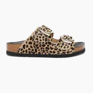 Klapki damskie Scholl Noelle Pony Leather. Brązowe klapki Scholl, bez wzorów, z materiału, bez obcasa. Za 409,99 zł.