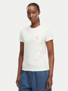 Tommy Jeans T-Shirt Bubble Logo DW0DW22310 Kremowy Regular Fit. Białe t-shirty Tommy Jeans, xl, bez wzorów, z bawełny, bez kołnierzyka, bez ramiączek. Za 149,99 zł.