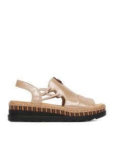 Rieker Sandały CEO-V7972-60 Złoty. Żółte sandały Rieker, bez wzorów, ze skóry, bez obcasa, na płaskiej podeszwie, bez zapięcia. Za 319,99 zł.