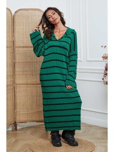 So Cachemire Sukienka dzianinowa "Dowell" w kolorze czarno-zielonym rozmiar: L. Zielone sukienki So Cachemire, na co dzień, l, bez wzorów, z dzianiny, bez kołnierzyka, bez ramiączek, maxi, proste. Za 174,43 zł.