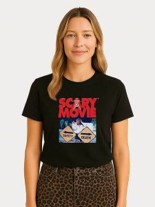 WOOOP Koszulka "Scary Movie Official Safety vs Death" w kolorze czarnym rozmiar: M. Czarne bluzki Wooop, m, bez wzorów, z bawełny, bez kołnierzyka, bez ramiączek. Za 56,99 zł.