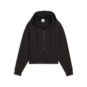 Damska wygodna bluza z kapturem HER na zamek o skróconym kroju PUMA. Czarne kurtki Puma, bez wzorów, z kapturem. Za 186,99 zł.
