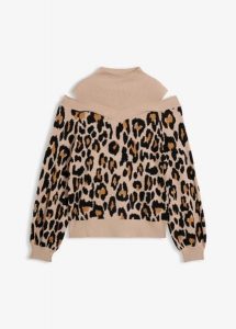 Sweter z odsłoniętymi ramionami. Brązowe swetry klasyczne bonprix, bez kołnierzyka. Za 129,99 zł.