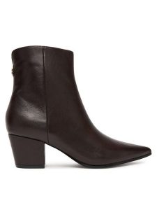 Guess Botki FLFHAL LEA10 Brązowy. Brązowe botki Guess, z aplikacjami, ze skóry, bez obcasa, na słupku, bez zapięcia. Za 527,00 zł.