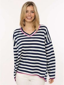 Zwillingsherz Bluza "Neon Stripes" w kolorze biało-granatowym rozmiar: onesize. Białe bluzy Zwillingsherz, bez wzorów, bez kaptura. Za 129,95 zł.