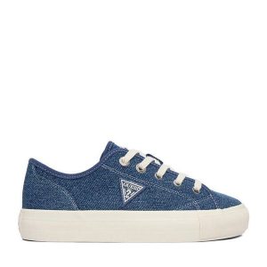 Tenisówki Guess Jeans. Niebieskie trampki Guess Jeans, z aplikacjami, z jeansu, bez zapięcia. Za 199,99 zł.