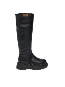 TWINSET Kozaki 242TCP048 Czarny. Czarne kozaki Twinset, bez wzorów, ze skóry, bez obcasa, na płaskiej podeszwie, bez zapięcia. Za 759,99 zł.