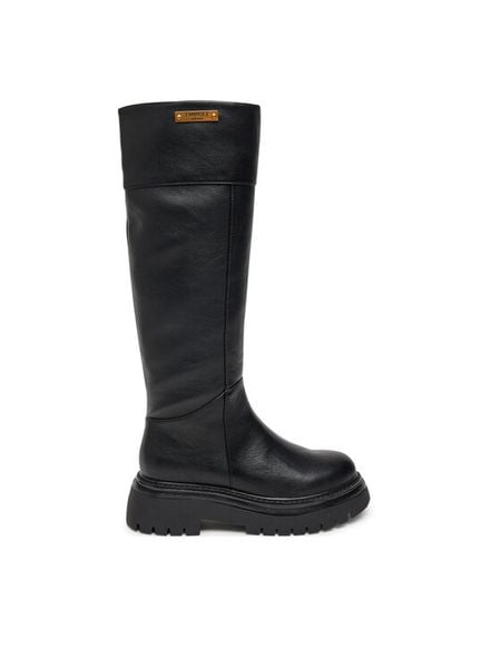 TWINSET Kozaki 242TCP048 Czarny. Czarne kozaki Twinset, bez wzorów, ze skóry, bez obcasa, na płaskiej podeszwie, bez zapięcia. Za 759,99 zł.