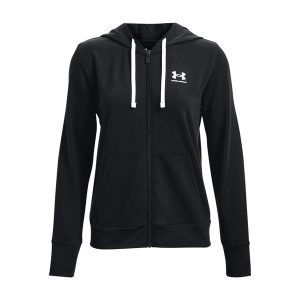 Bluza treningowa damska Under Armour Rival Terry Full Zip Hoodie. Czarne bluzy Under Armour, l, bez wzorów, bez kaptura. Za 129,99 zł.