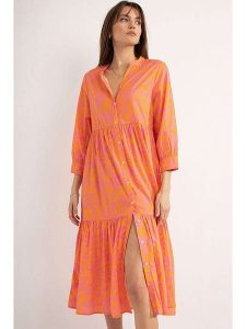Josephine & Co Sukienka "Dolores" w kolorze pomarańczowo-różowym rozmiar: 38. Pomarańczowe sukienki Josephine & Co, na co dzień, bez wzorów, z bawełny, bez kołnierzyka, bez ramiączek, maxi, proste. Za 239,99 zł.