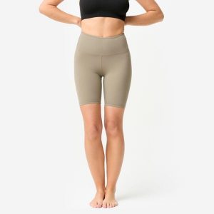 Legginsy krótkie do jogi i pilatesu Domyos. Brązowe legginsy DOMYOS, bez wzorów, z elastanu, krótkie. Za 69,99 zł.