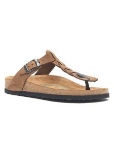 Comfortfusse Skórzane japonki w kolorze jasnobrązowym rozmiar: 40. Brązowe klapki Comfortfüße, bez wzorów, z materiału, z otwartym noskiem, bez obcasa. Za 217,99 zł.