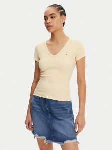 Tommy Jeans T-Shirt Essential DW0DW17385 Żółty Slim Fit. Żółte t-shirty Tommy Jeans, s, bez wzorów, z bawełny, bez kołnierzyka, bez ramiączek. Za 89,99 zł.
